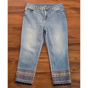 Chico's So Slimming Embroidered Pom Pom Trim Crop Jeans Light Wash Size 1.5 10